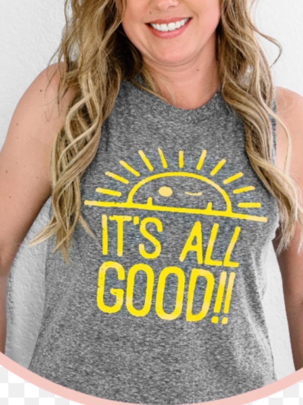 Gray Graphic Muscle Tee with Yellow "It's All Good"‎ Print Sz-L. NWT.  FF15